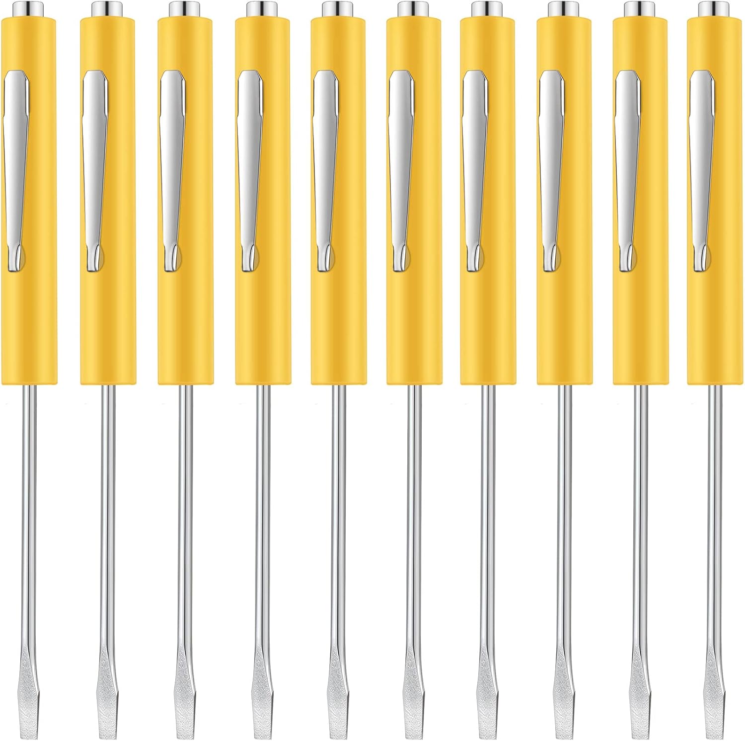 10 Pieces Pocket Screwdriver Mini Tops and Pocket Clips Magnetic Slotted Small Screw Driver with a Single Blade Head for Mechanical, Electrician Yellow