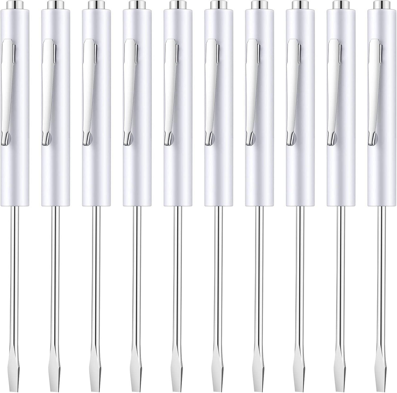 10 Pieces Pocket Screwdriver Mini Tops and Pocket Clips Magnetic Slotted Small Screw Driver with a Single Blade Head for Mechanical, Electrician White