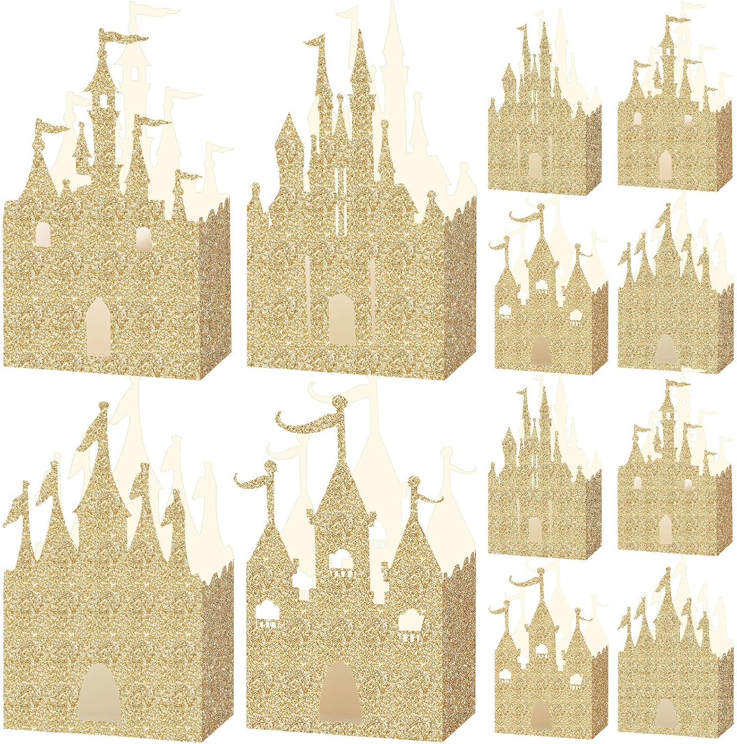 30 Pieces Castle Box Princess Candy Box Glitter Castle Favor Treat Gift Princess Party Decorations Baby Shower Wedding Supplies Gold