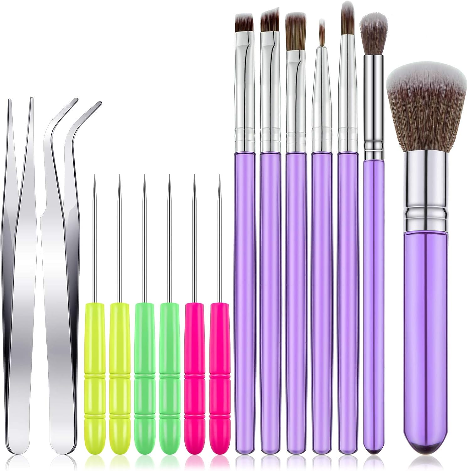 15 Pcs Decorating Brushes Tool Set, Include Cookie Pastry Brush Cookie Scriber Needles Sugar Stir Needles Elbow and Straight Tweezers for Biscuit Cake Fondant Decor Supplies Purple