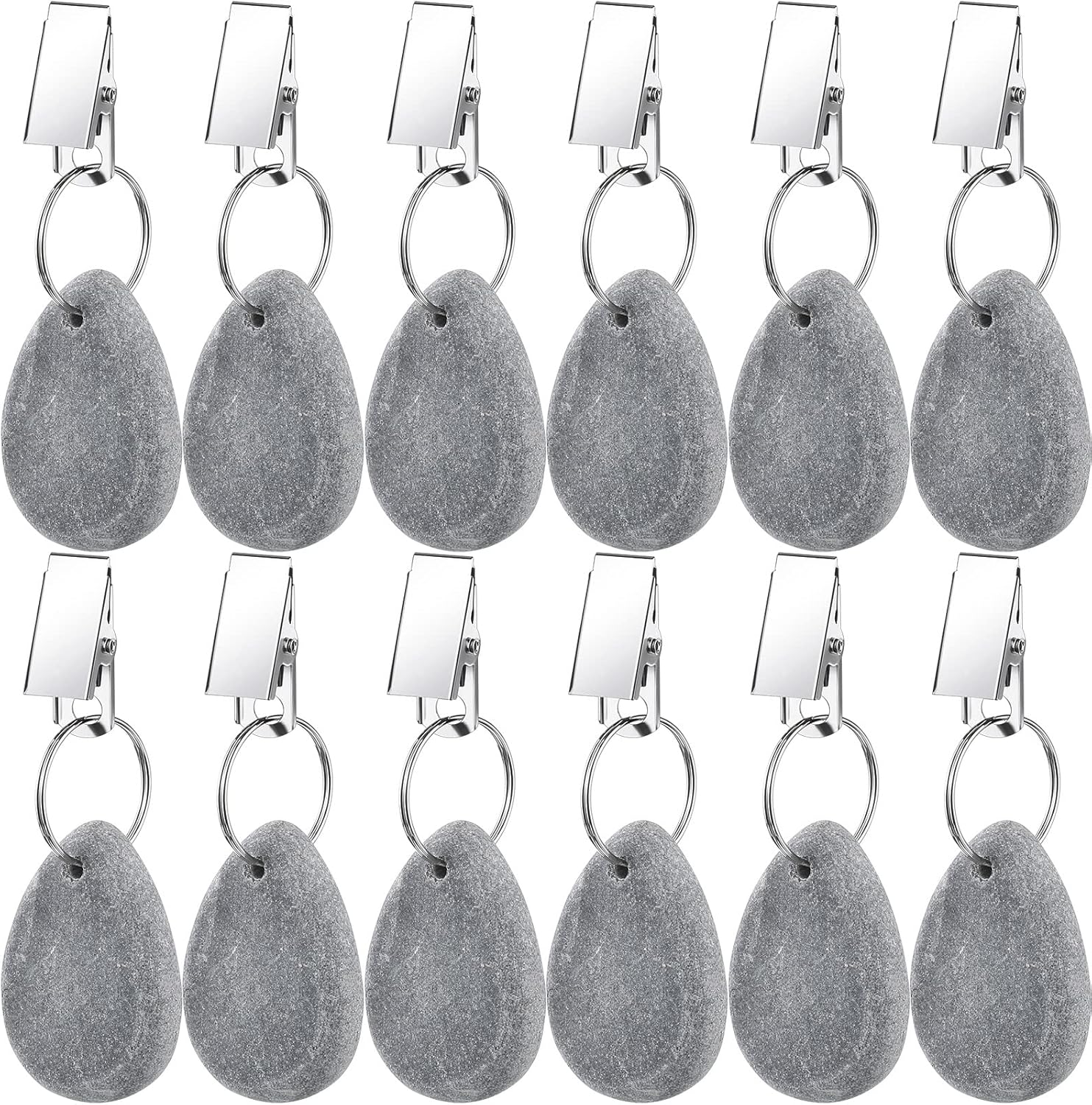 12 Pcs Tablecloth Weights Tablecloth Pendant Teardrop Shape Table Cover Weights with Metal Clips for Outdoor Picnic Garden Dinner Table Cover Decoration Light Gray