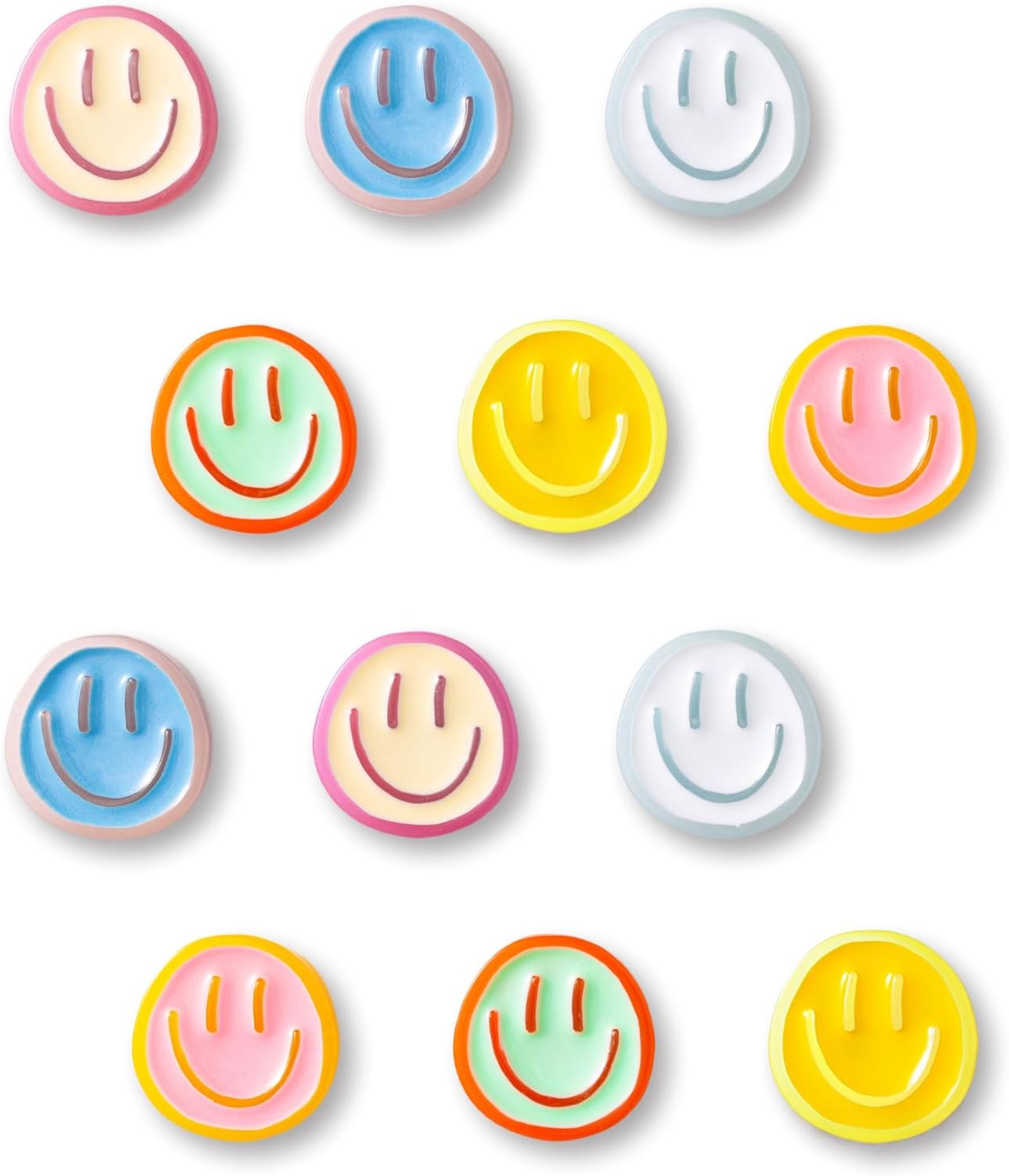 12Pcs Fridge Magnets Cute Refrigerator Magnets, Colorful Magnets for Whiteboard Cabinet Locker, Resin Smile Face Decorative Magnets for Classroom Kitchen Office