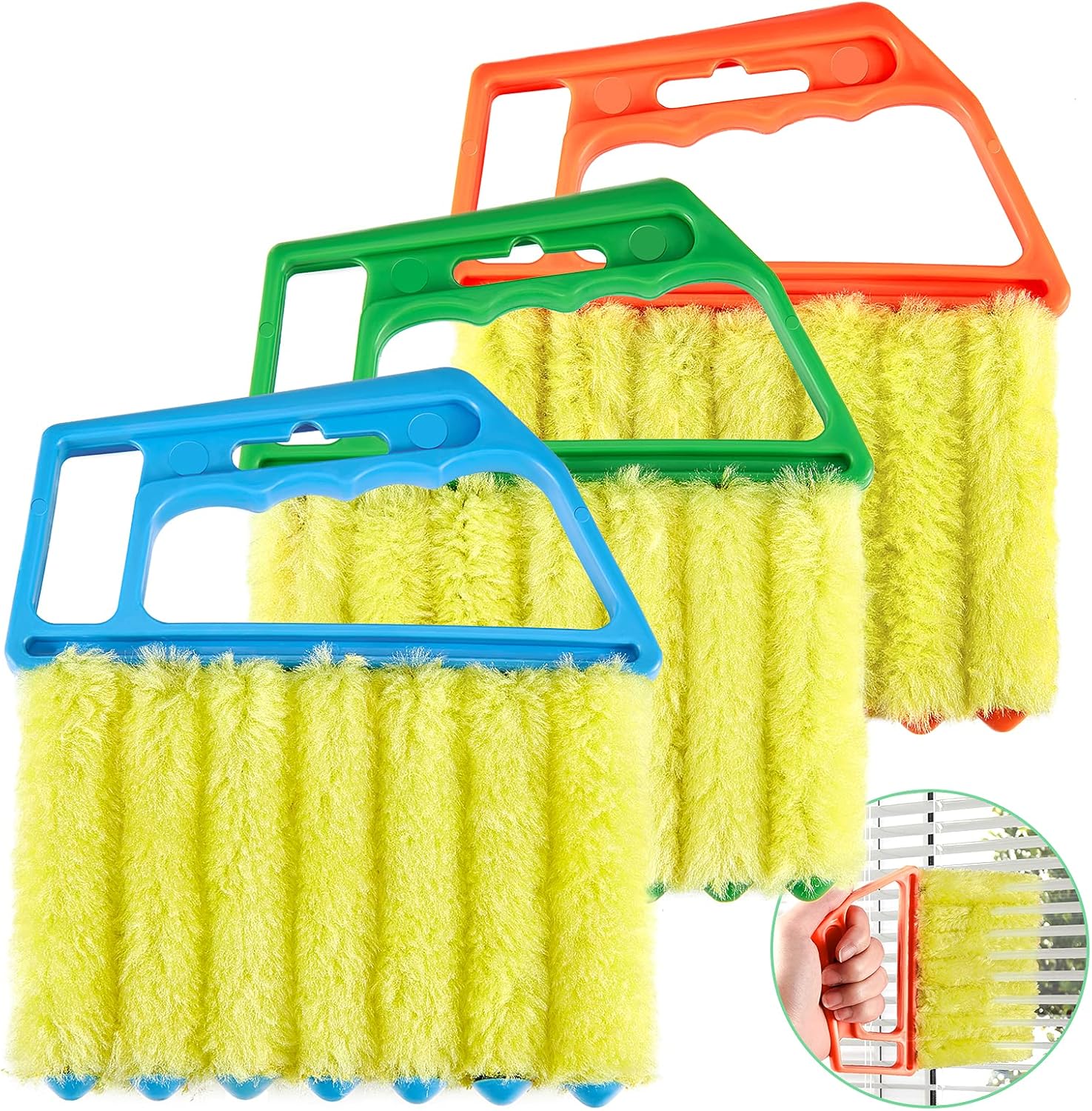 3 Pieces Blind Cleaner Duster Tool 7 Finger Dusting Cleaner for Window Venetian Washable Mini Brush Hand Held Tool for Air Conditioner Dust Dirt 3 Colors