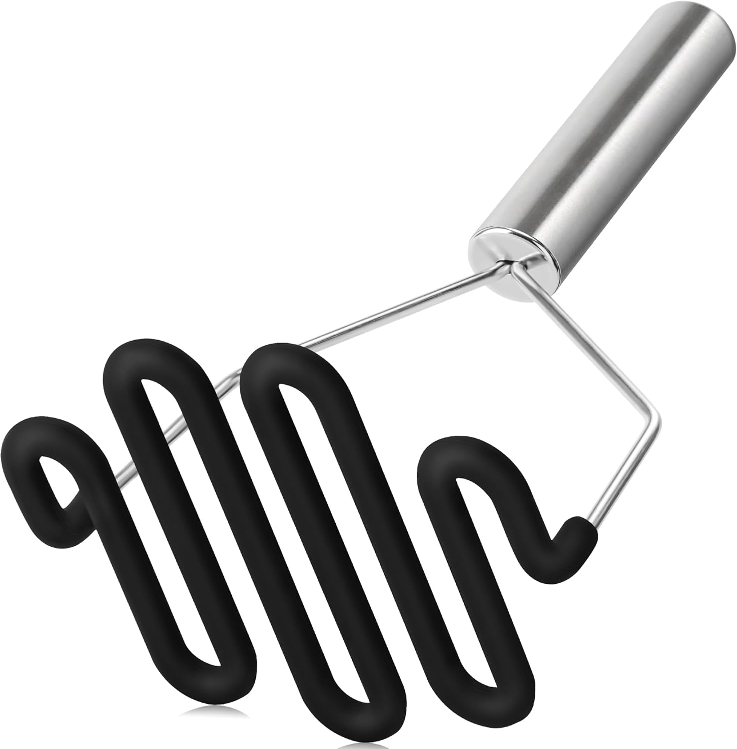 Non-Scratch Silicone Potato Masher Kitchen Tool, Potatoes Masher Potato Masher Stainless Steel Wrapped In Premium Silicone, Potato Smasher Black