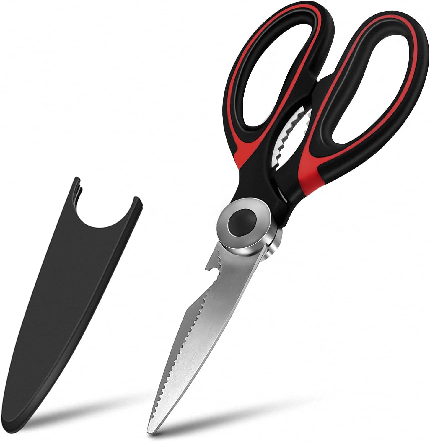 Heavy Duty Kitchen Shears with Protective Sheath Kitchen Meat Scissors, Dishwasher Safe Cooking Scissors for Chicken, Poultry, Fish, Herbs Black+Red