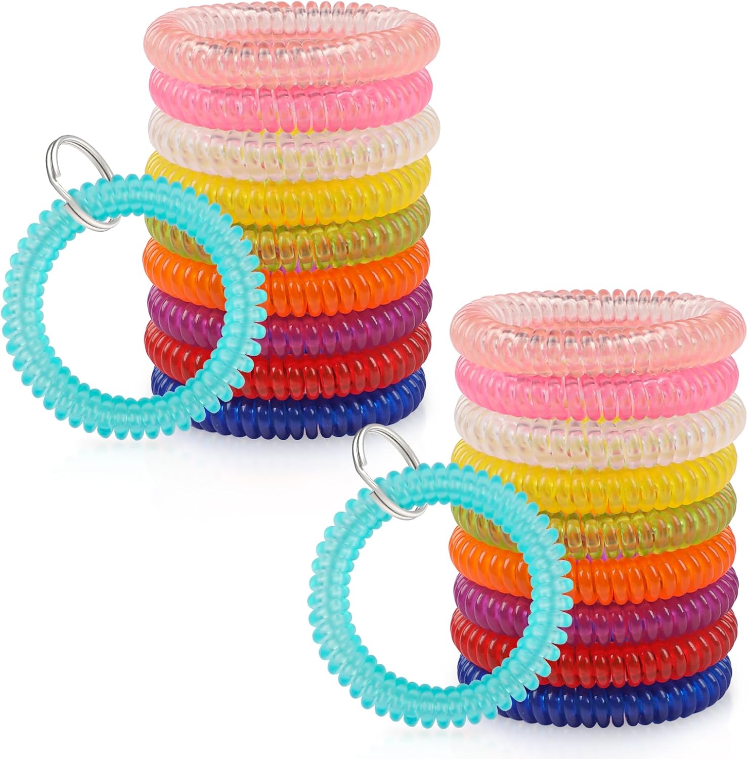 10 Color Wristlet Keychain Flexible Plastic Spring Spiral Coil Key Holder with Key Ring Chain