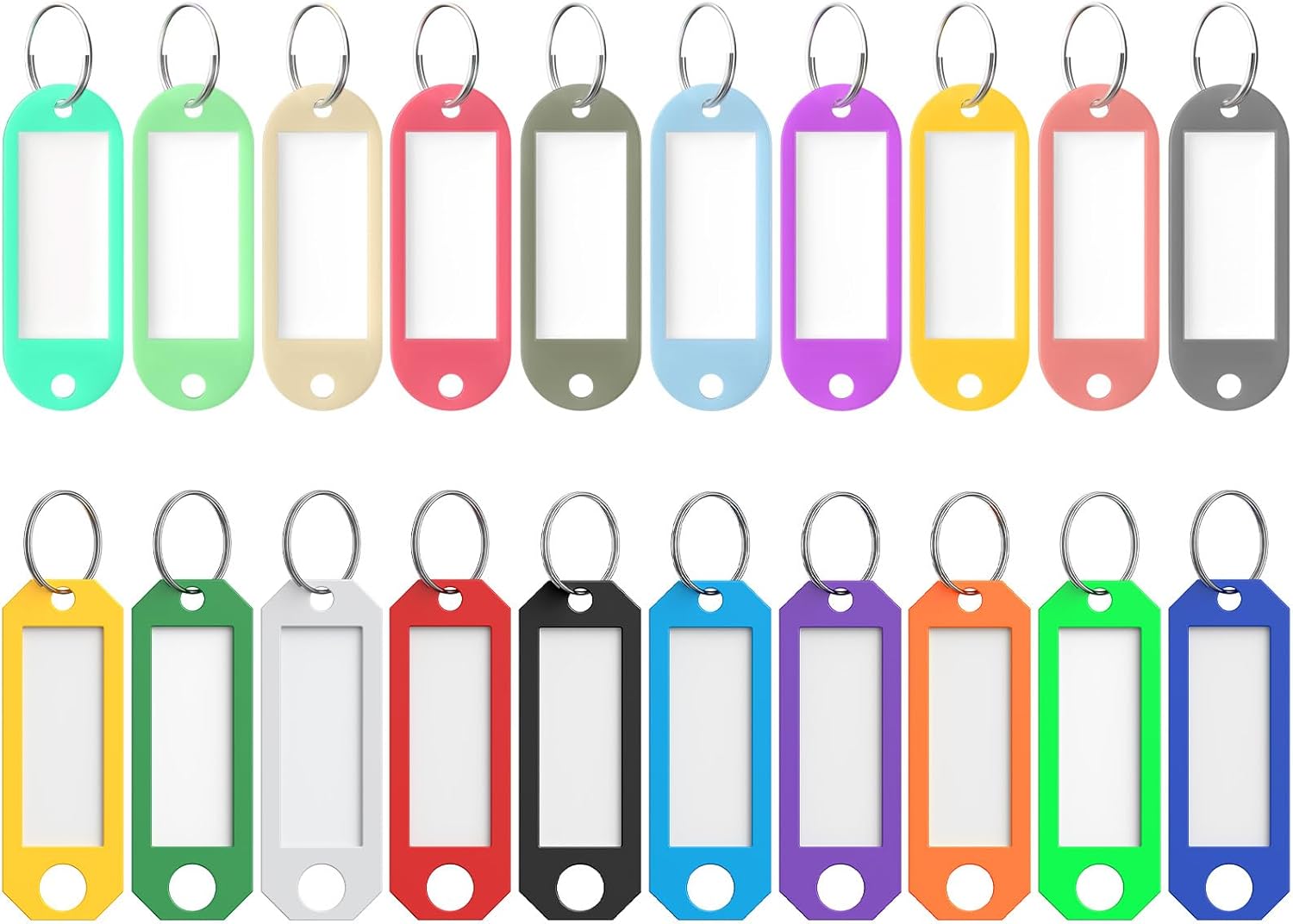 20 Pcs Key Tags, 20 Color Key Tags with Labels, Key Labels for Keychain, Plastic Key Identifiers with Split Ring, Blank Key Ring Tags for House, Office & School