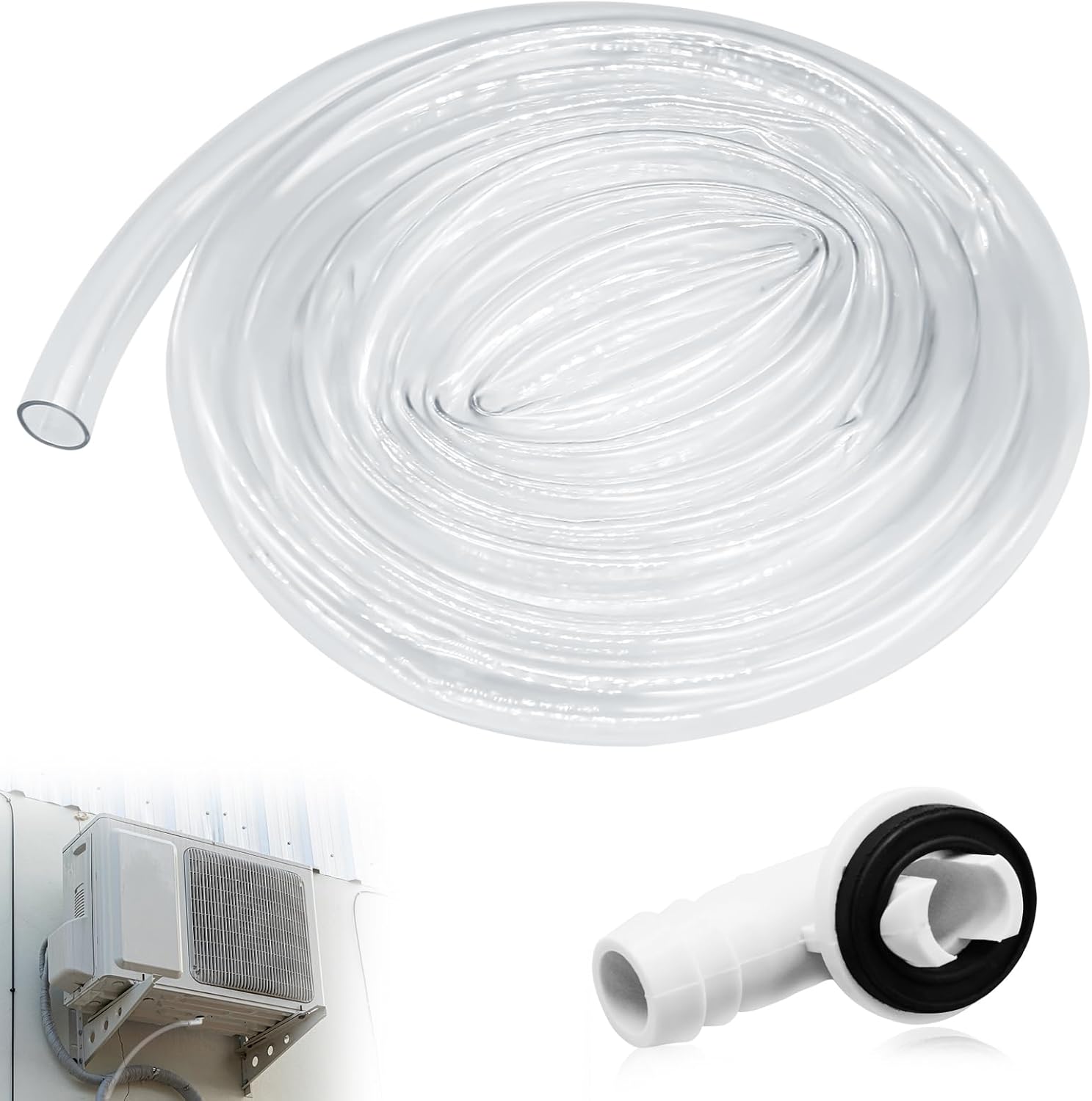 10Ft Portable Air Conditioner Drain Hose, 3/5 Inch Leakproof AC Drain Hose Kit, Universal AC Drain Hose Drain Pipe Replacement with Hose Connector and Clamp, Window Air Conditioner Unit Parts