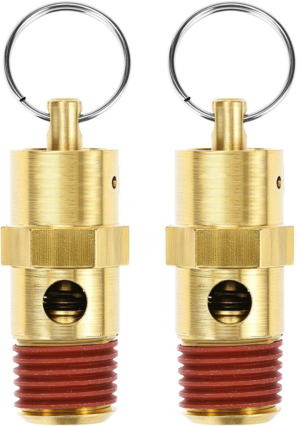 Brass Pressure Relief Valve 2 Pack - 1/4 Inch NPT Threaded, 150 PSI Rating, Air Compressor Check Valve with Seal Thread Locks