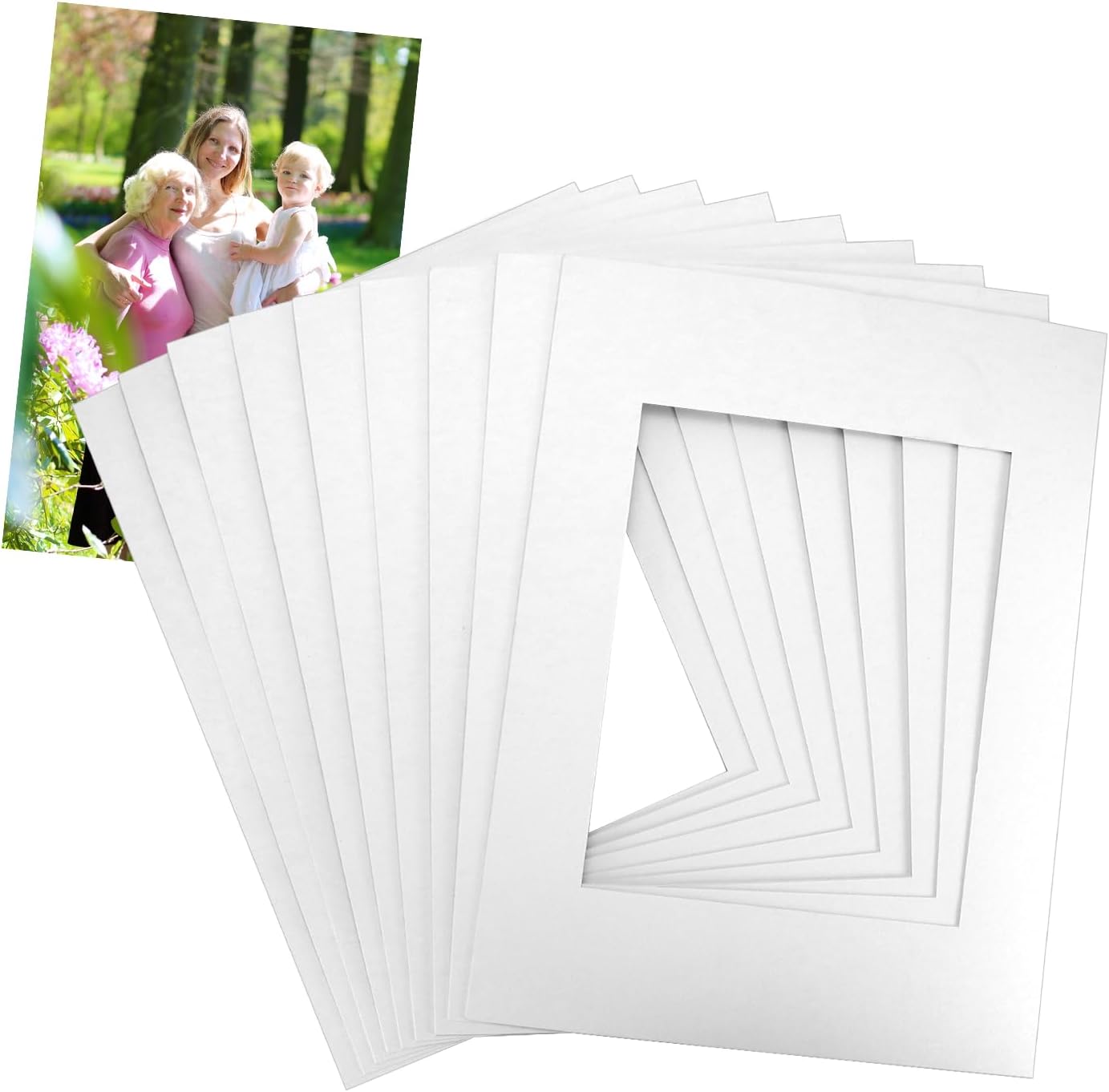 12x16 Picture Mats Cut for 8x10 Photo, 10 Pack White Double Mat Picture Matboard - Pre-Cut Mat Board Show, Bevel Cut Matte to Display Art Family Photos, Show Kits, Art, Picture Framing,