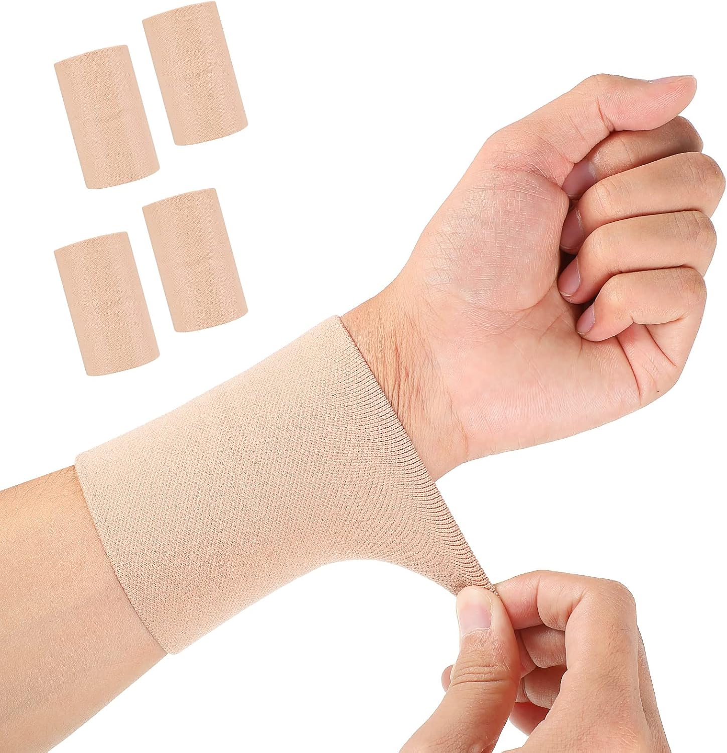2 Pairs Compression Wrist Sleeve Compression Wrist Brace Wrist Supports Wrist Wraps Elastic Wristbands for Men and Women Tennis, Tendonitis, Carpal Tunnel Beige, Medium