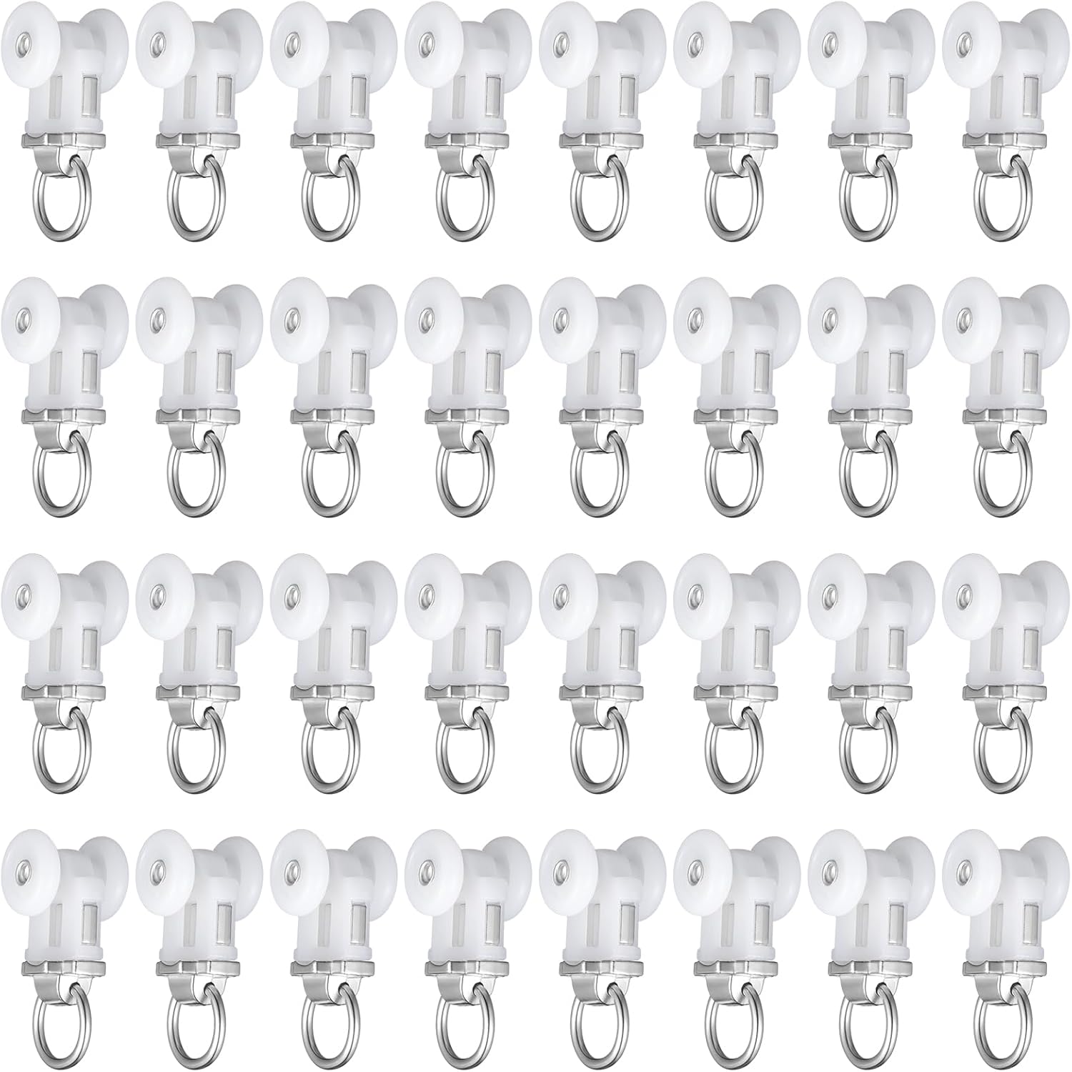 Curtain Track Roller Hooks Rail Pulleys Runners Plastic Ceiling Gliders Window Rod Dual Wheel Roller Carriers Mounted Curtain Track for Window Rail Rod Room Dividers 30 Pcs