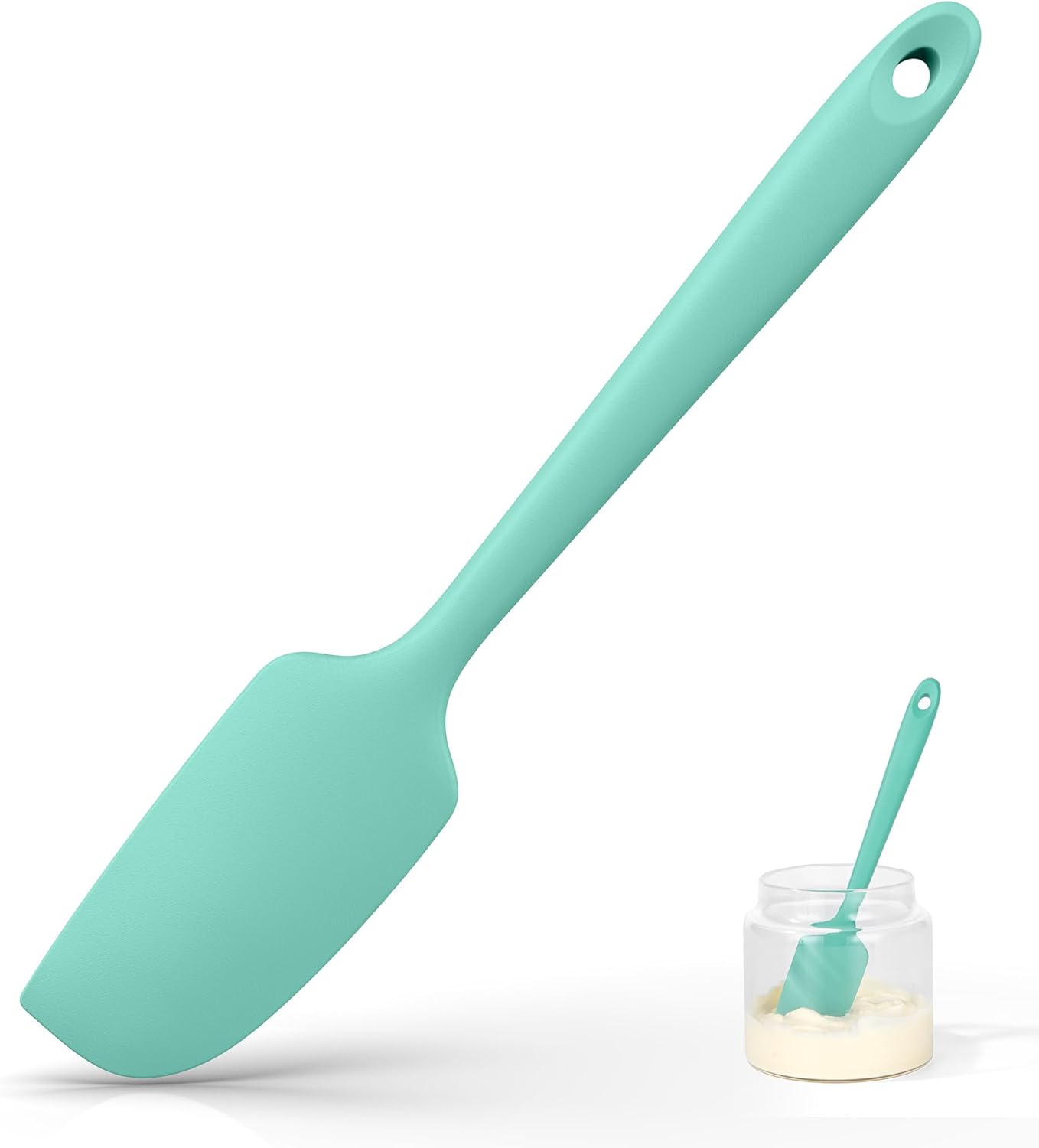 Small Mini Silicone Spatula: 9×2inch 600ºF Heat-Resistant Food-Grade Jar Scraper for Kitchen Use, Non-Stick Seamless Flexible Baking Utensil for Mixing, Scraping Jam in Bowl or Cup Aqua Sky