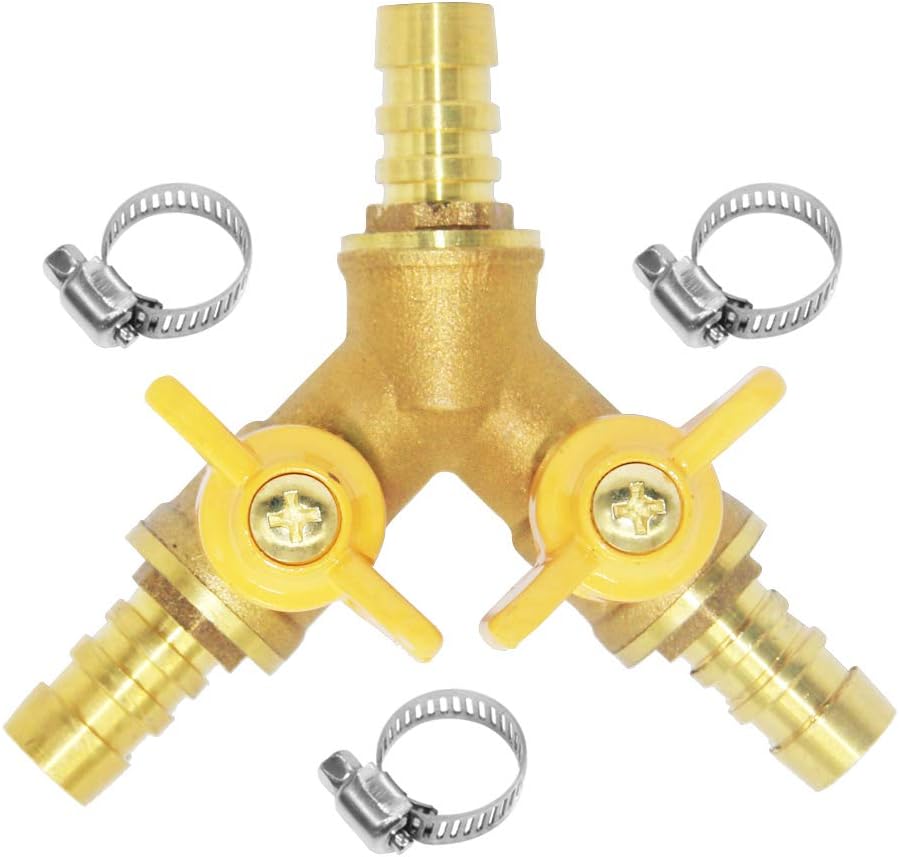 3 Way Shut Off Ball Valve, 3/8" Hose Barb 2 Switch Brass Y Shaped Valve