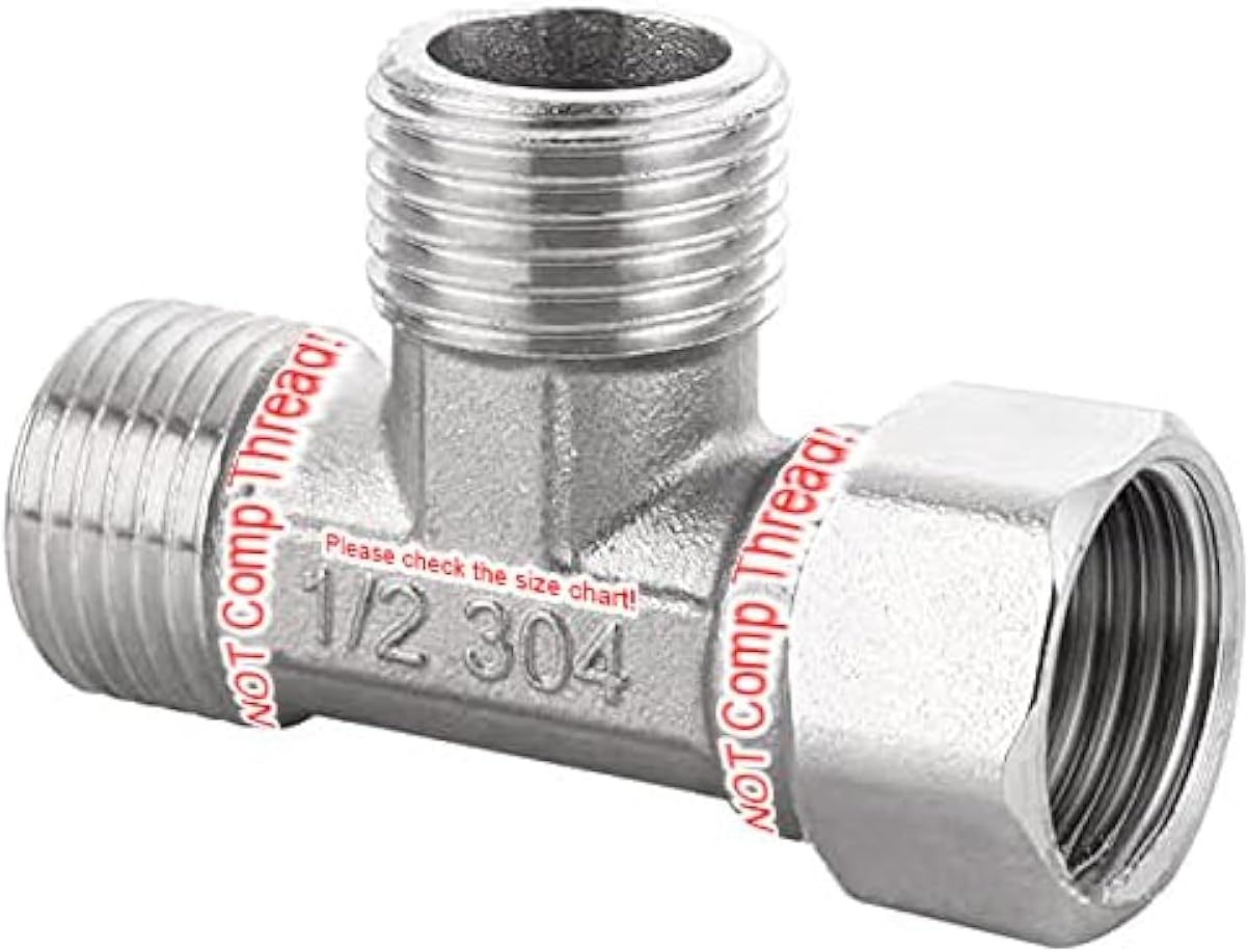 Stainless Steel 1/2" G 3 Way Diverter, Movable Cap Flexible Tee Connector for Angled Valve, Bidet, Sprayer, Shower Arm All 3 way is 1/2 G threaded!!, Thread ID/OD is 19.8MM/3/4"