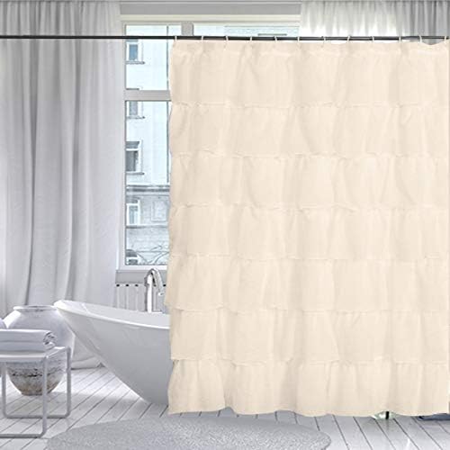 Gypsy Ruffled Shower Curtain, 100% Polyester Fabric Bathroom Drapes – Housewarming Gift - 70 Inch Wide by 72 Inch Long, Cream