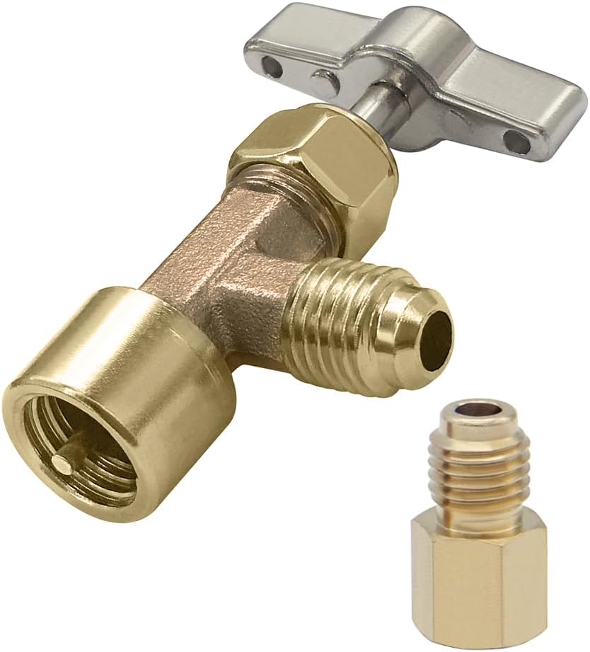 R134a Can Tap Valve Self-Sealing Style with 1/4" SAE Female and 1/2" Male Tank Adapter Can Bottle Tap Refrigerant Dispenser Refilling Automotive Truck SUV Air Conditioner System