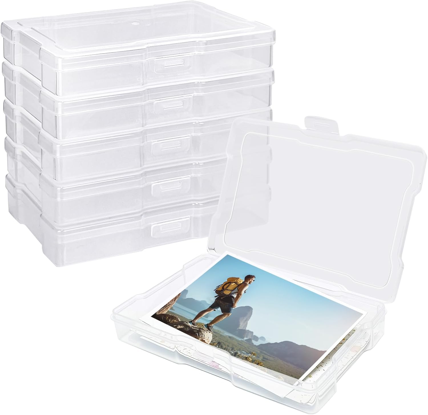 6Pcs Photo Storage Containers,Photo Storage Craft Keeper,4" x 6" Photo Storage Boxes,Plastic Photo Case for Cards,Stamps,Pictures,Photos,Scrapbooking 6
