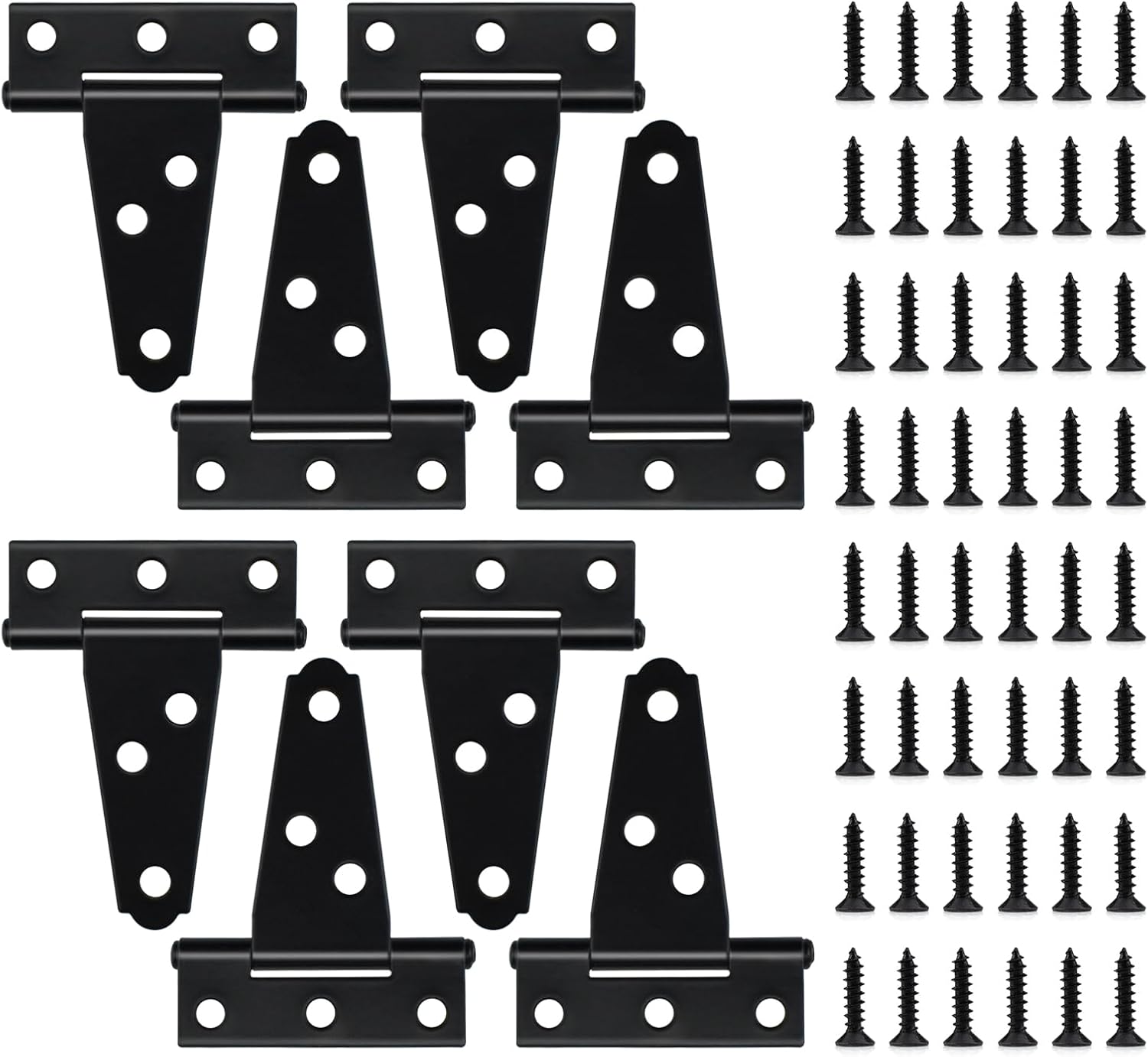 8 Pcs T Strap Gate Hinges, Heavy Duty 2 inch Barn Door Hinges, Black Tee Shed Hinge with Mounting Screws for Barn Door, Shed or Wooden Fences