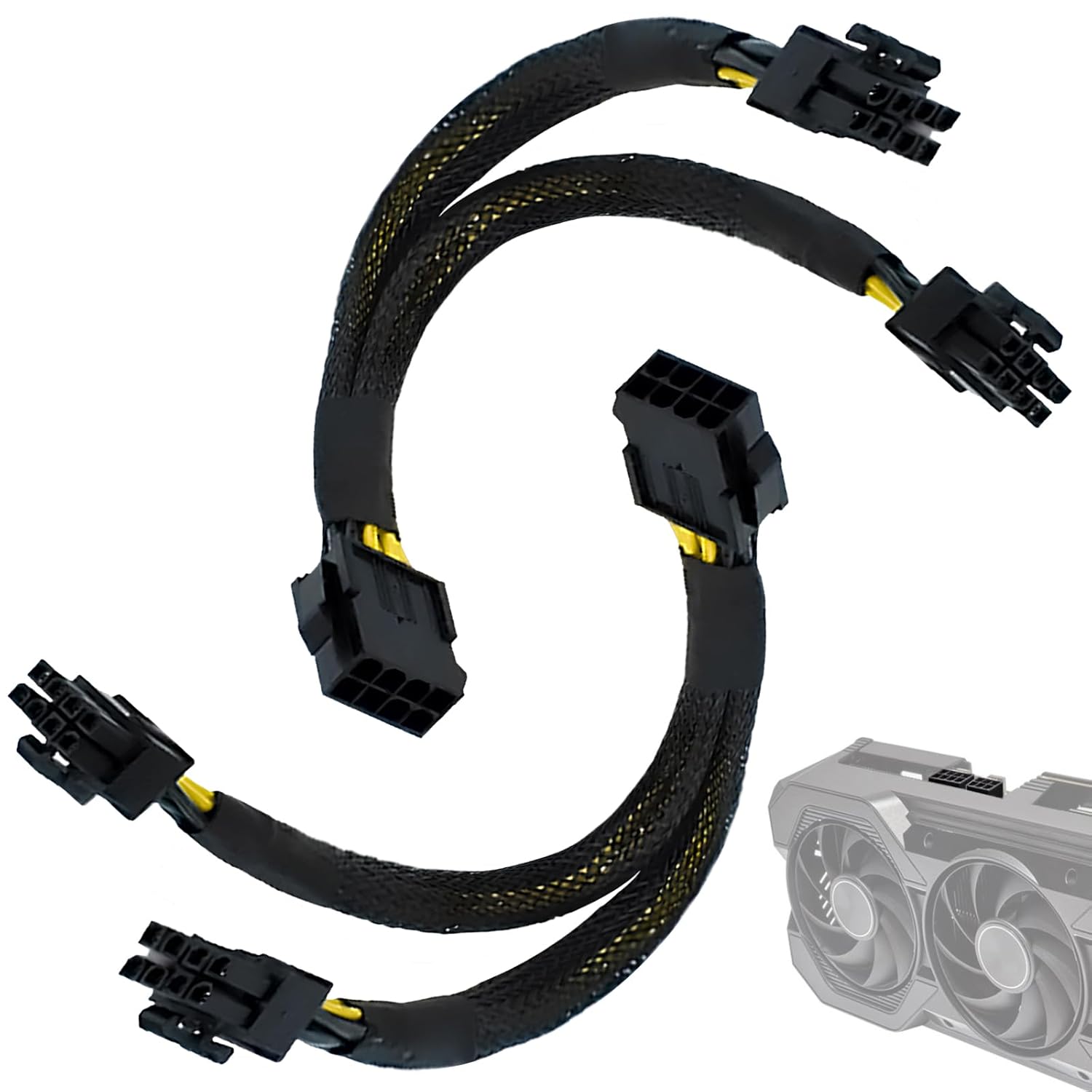 8 Pin PCIe Splitter Cable, 2-Pack PCIe 8 Pin Female to Dual 8 Pin 6+2 Male Power Adapter Cable, 8 Inch Braided Y-Splitter Power Extension Cables for GPU Graphics Card