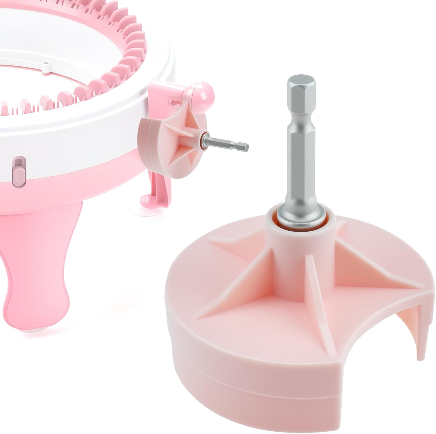 Knitting Machine Adapter, Quick Knit Machine Attachment, Knitting Machine Crank Handle Adapter with Hexagon Steel Bit Pink