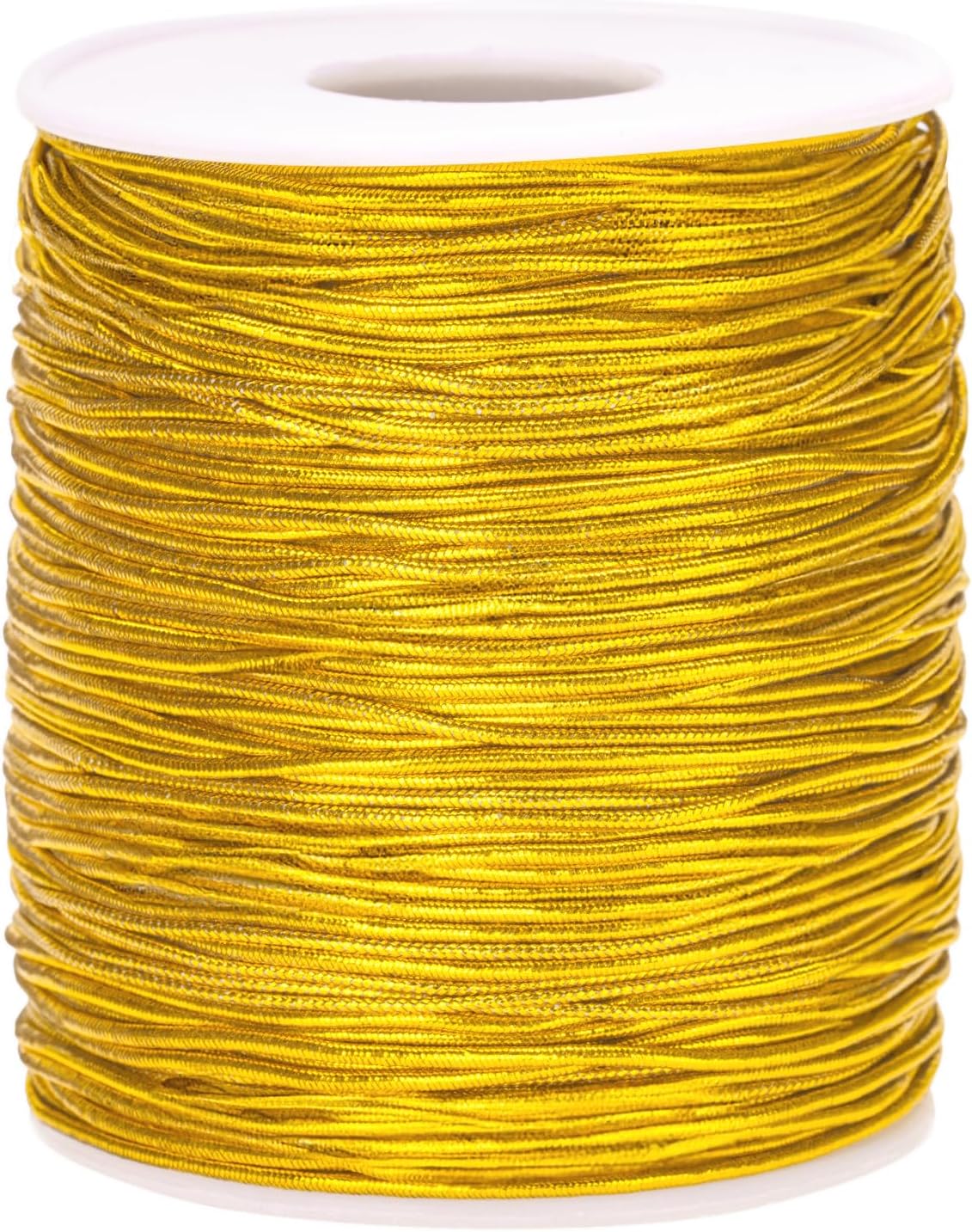110Yard Gold Elastic Cord - 1MM Gold Elastic String Metallic Tinsel Stretch Cord Elastic Ribbon Braiding Rope for Ornament Craft Hair Gift Wrapping Hang Jewelry Making Bracelet Christmas Decor