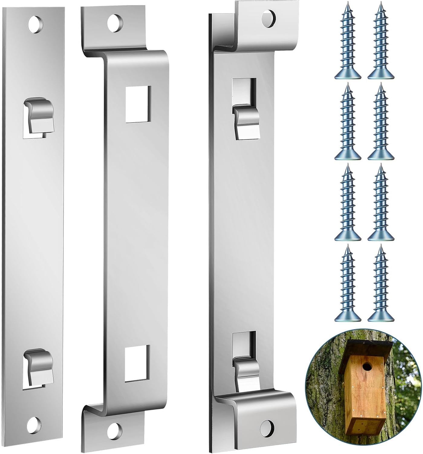 2 Sets Bird House Hanger Bracket Stable Rust Proof Galvanized Steel Mounting Bracket for Securing Bird Houses Nesting Boxes Feeders, Quickly Remove for Cleaning Silver