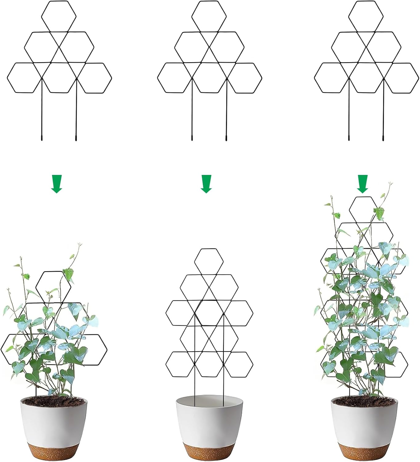 Plant Trellis for Climbing Plants Indoor 3 Pack Stackable Outdoor DIY Metal Trellis for Potted Plants 15.7 Inch Small Honeycomb Garden Trellis for Vines Clematis Wisteria Houseplant Black