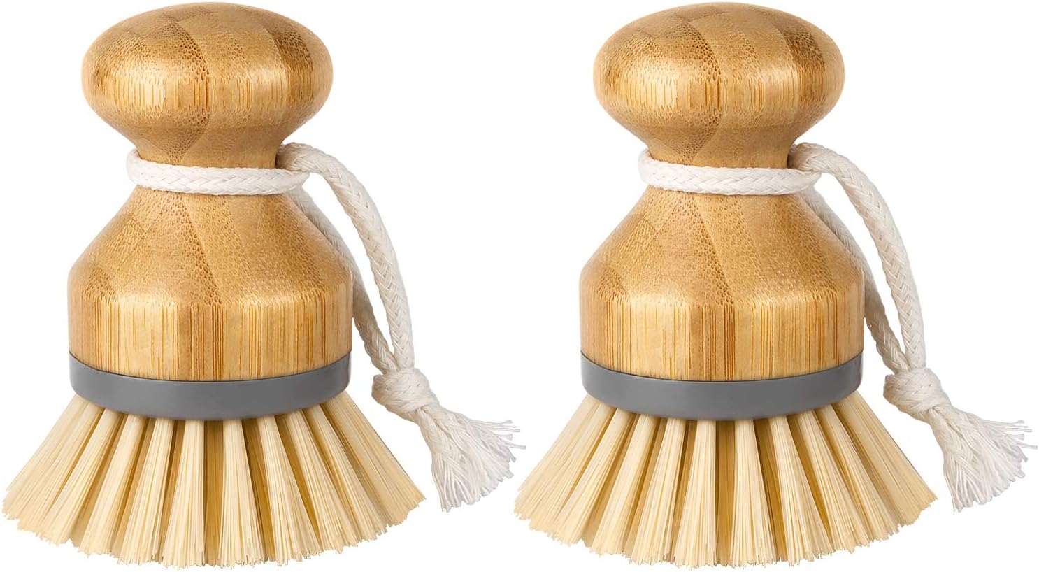 Bamboo Palm Brush, Scrub Brush for Dishes Pots Pans Kitchen Sink Cleaning, Pack of 2