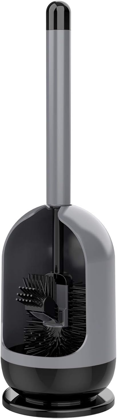 Soft Bristle Toilet Brush with Holder, Gray & Black, 1Pack