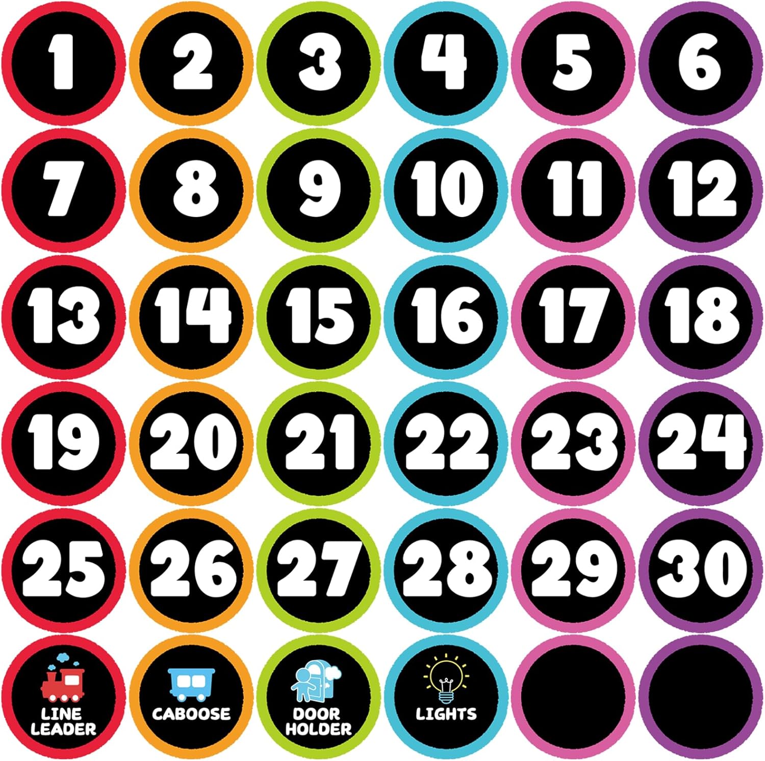 Line up Spots for Classroom Floor 36Pcs 4'' Number Stickers for Classroom Vinyl Line Up Floor Dot Sticker Floors Spots Markers Decal for Back to School Decor Kindergarten Preschool Black&Color
