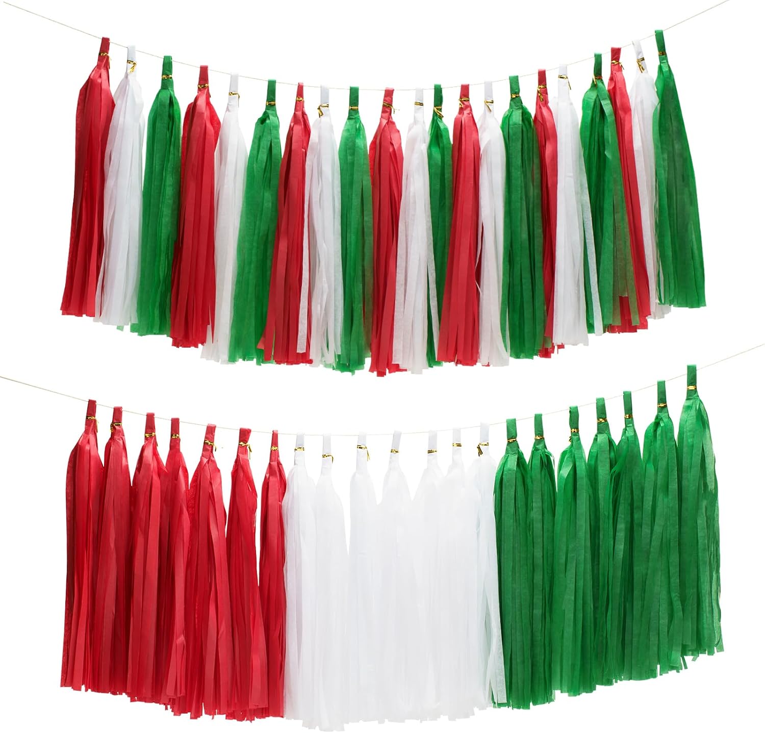 21Pcs Tassel Christmas Garland Paper Tassel Garland Banner, Green Red and White DIY Tassel Christmas Garland Decor Christmas Tree Mantle Office Window Door Indoor