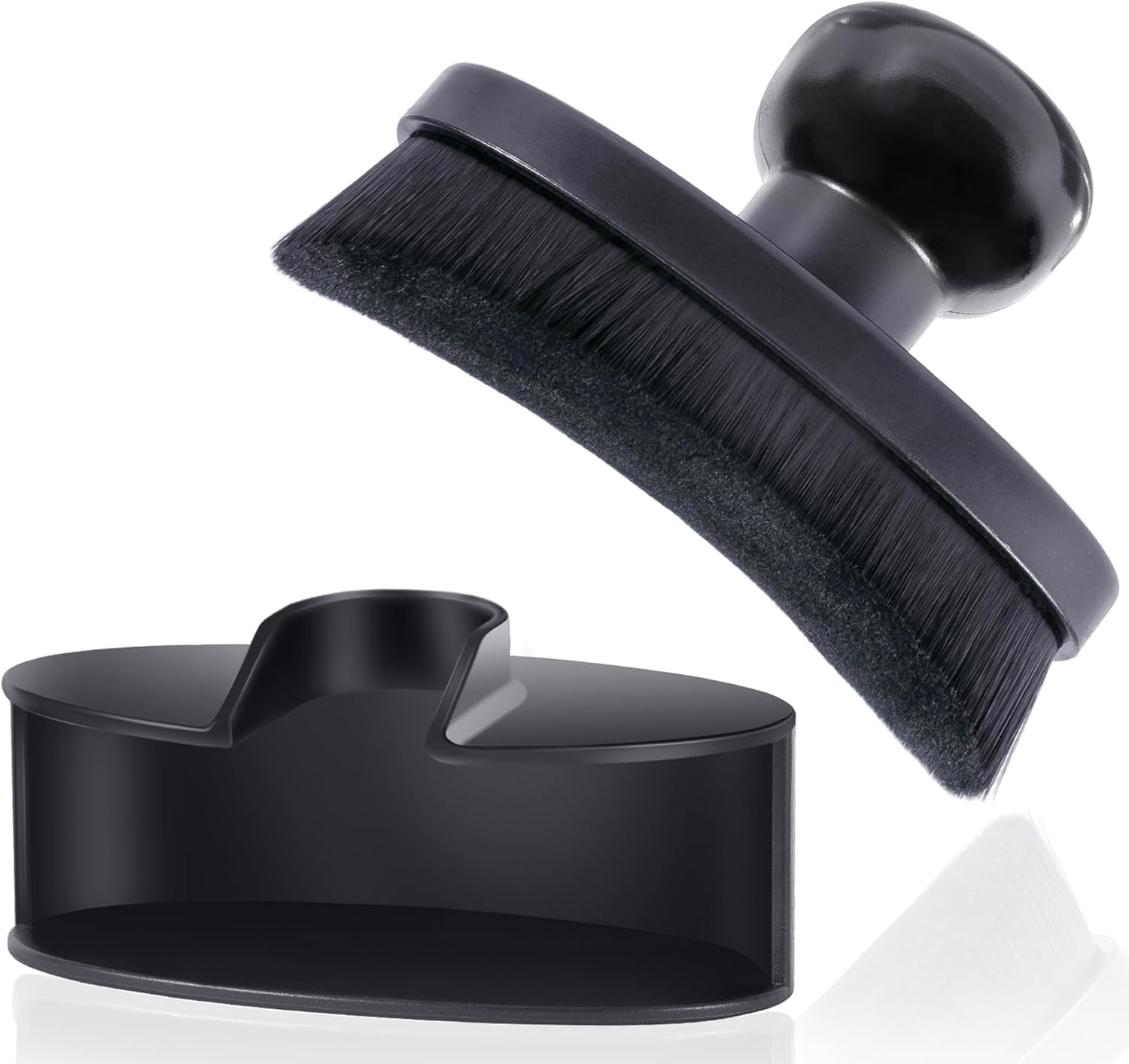Tire Shine Brush - Curved Brush Head & Large 3.8'' Tire Dressing Applicator with Storage Stand for Automotive Detailing, Car Enthusiasts, DIY Users Vegan, Washable, Black