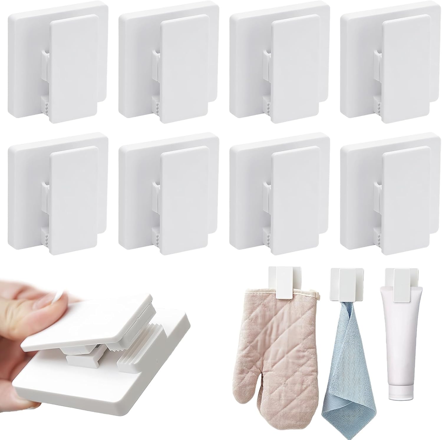 8 Pack Large Self Adhesive Clips Wall Tapestry Hanger No Drilling Adhesive Towel Holder Wall Tapestry Clips for Hanging Posters Photos Postcard Clip for Home Office School Decor White