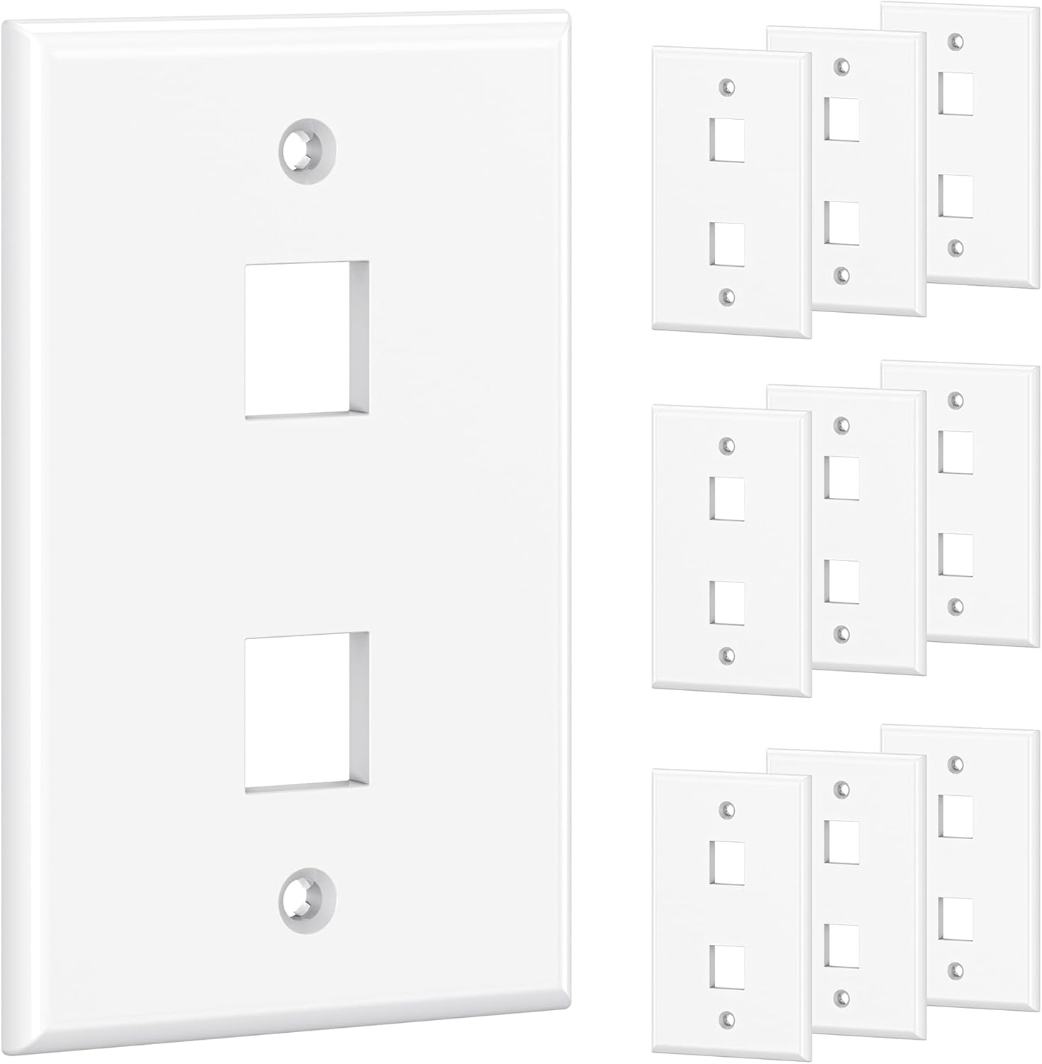 UL Listed 10-Pack Low Profile 2-Port Keystone Jack Wall Plate, RJ45 Wall Plate for Keystone Jacks in White