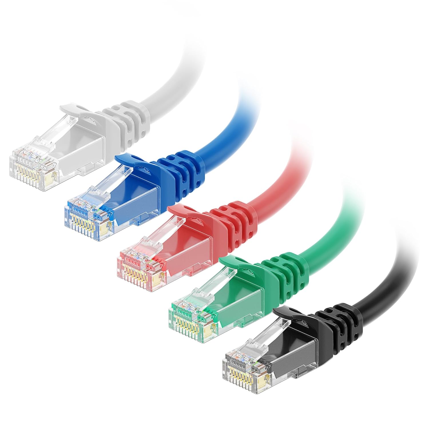 10Gbps 5-Color Combo Snagless Cat 6 Ethernet Cable - 3ft, Cat 6 Cable, Cat6 Cord, Ethernet Cord, Multicolored Black, Blue, White, Green, Red