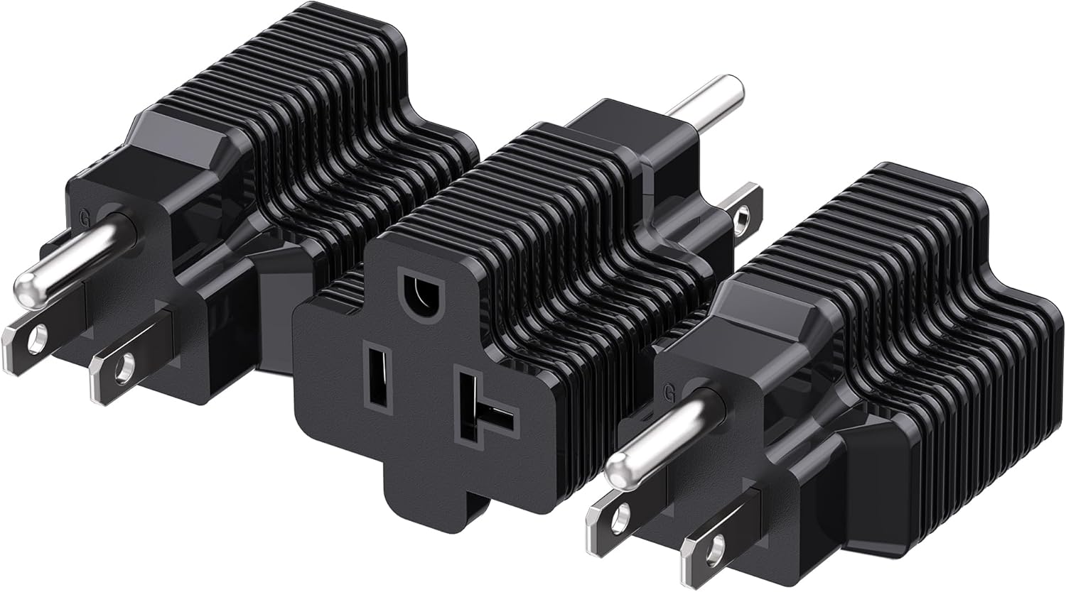 3-Pack 15 Amp to 20 Amp Adapter Plug, 20A to 15A Plug Adapter NEMA 5-15 to 5-20R in Black