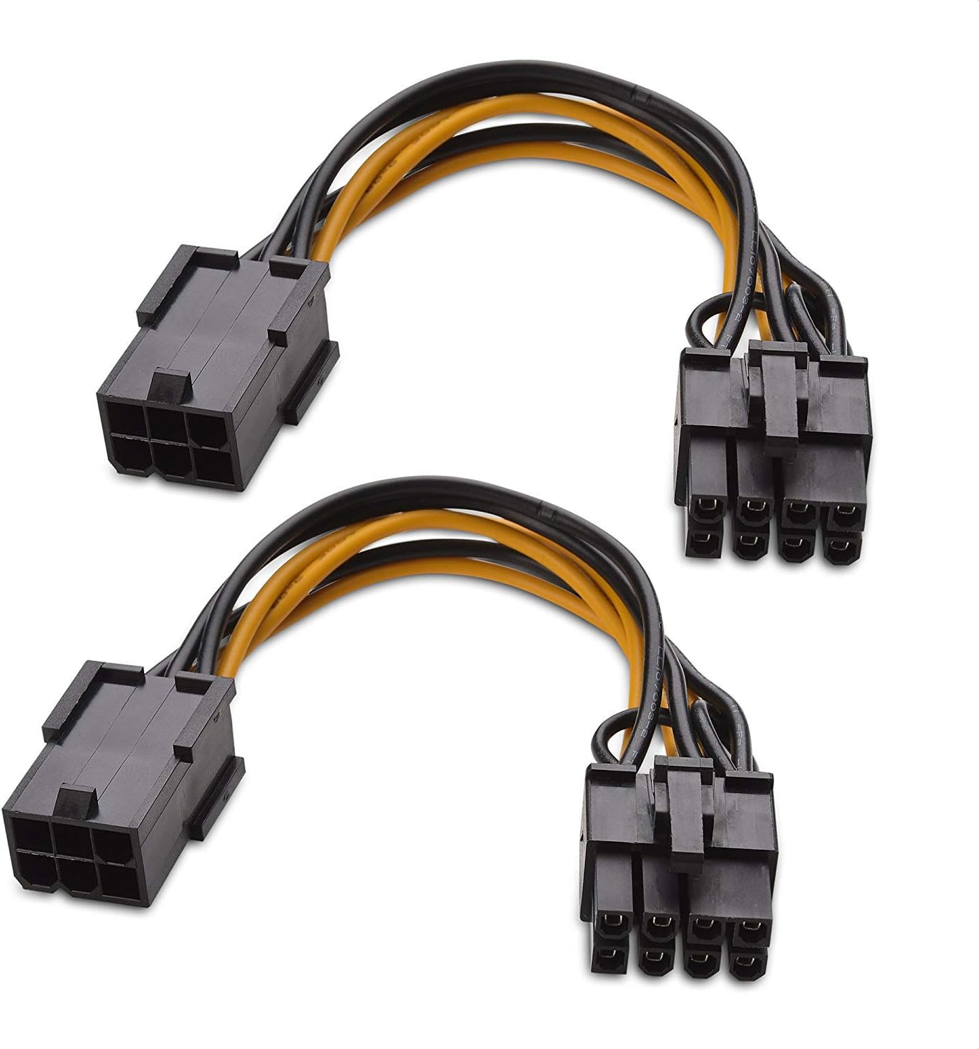 2-Pack 6 Pin to 8 Pin PCIe Adapter Power Cable - 4 Inches