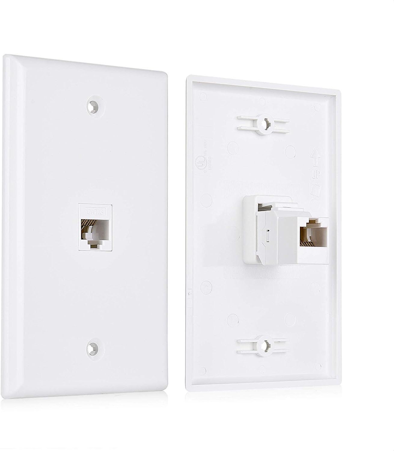 2-Pack 1-Port Ethernet Wall Plate, White, Cat6 Wall Plate, Cat5e Ethernet Outlet with White RJ45 Keystone Jack