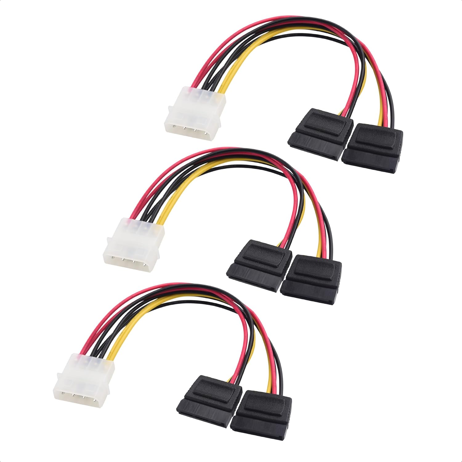 3-Pack 4 Pin Molex to Dual SATA Power Y-Cable Adapter- 6 Inches