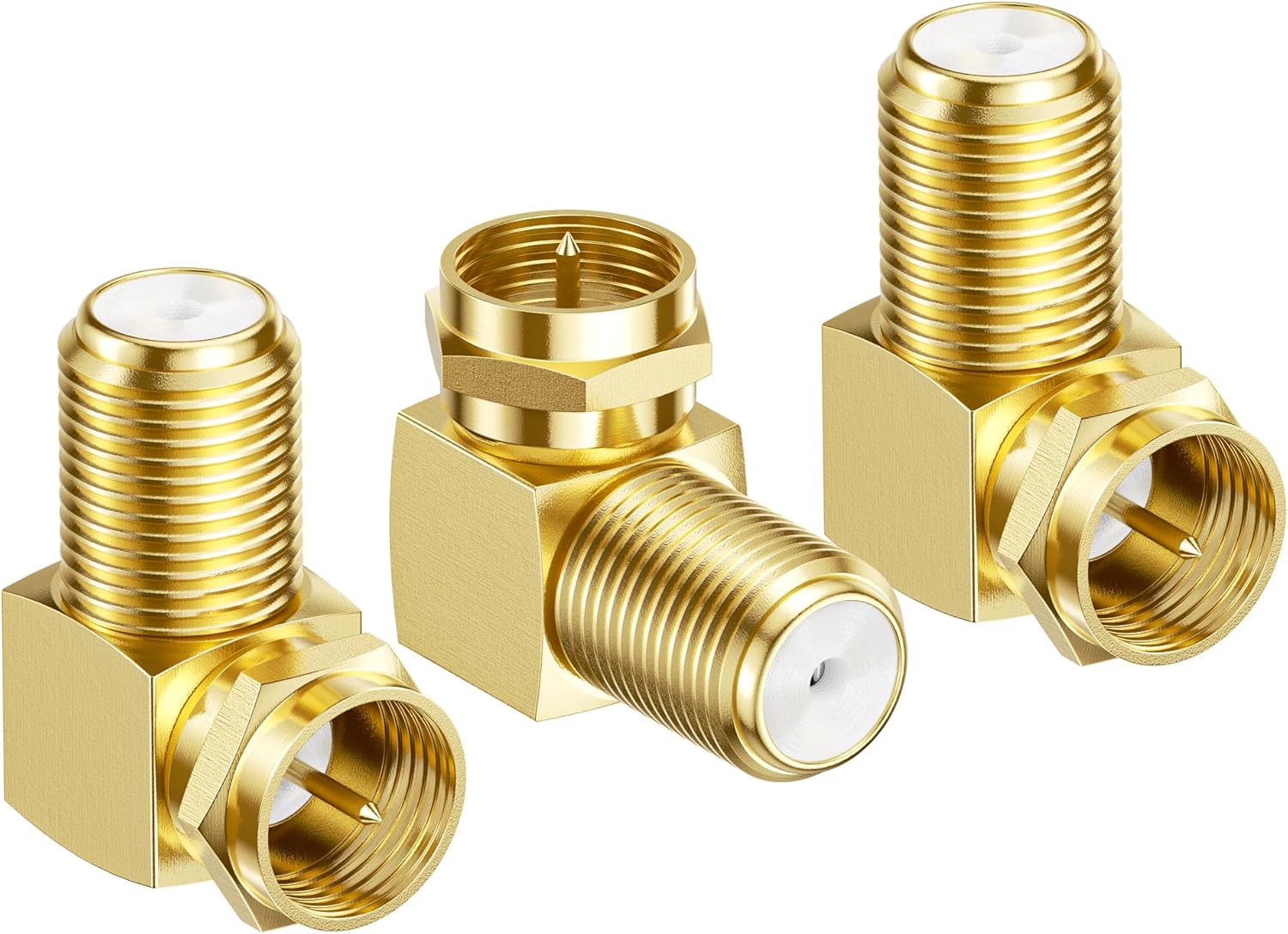 3-Pack Gold-Plated F-Type Right Angle RG6 Coaxial Adapter 90 Degree Coaxial Connector, Male to Female Coax Cable Connector