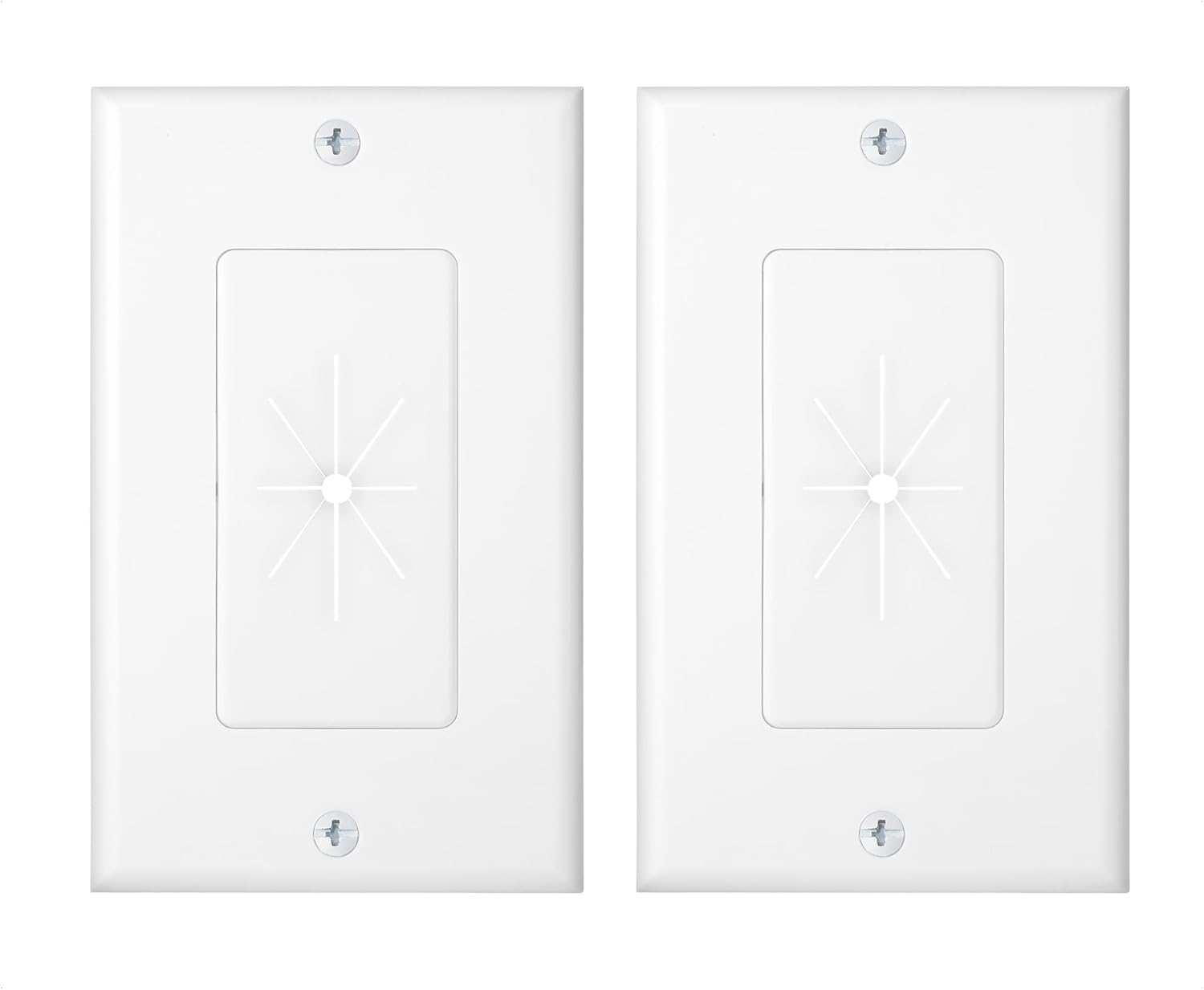 2-Pack 1-Gang Wall Cable Pass Through, Cable Wall Plate with Flexible Rubber Grommet, Cord Hiding/Management Solution for Home and Office, White