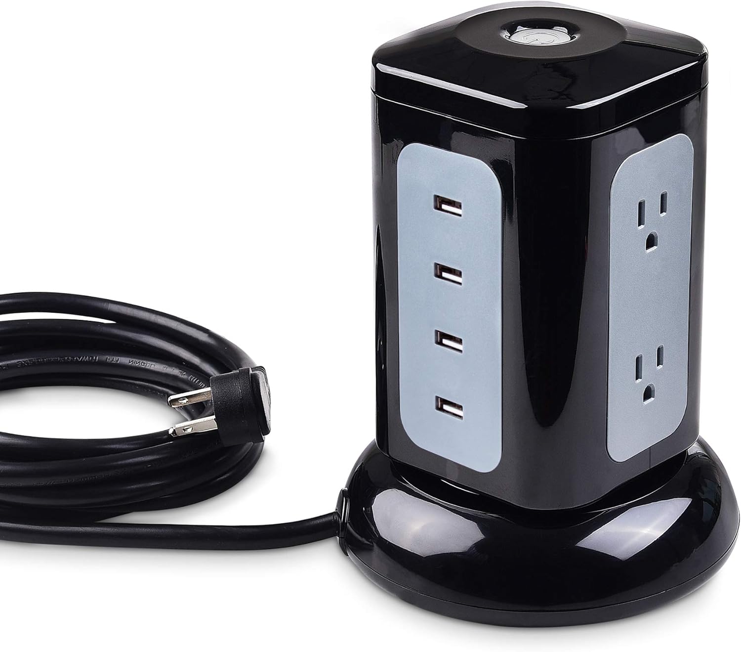 6 Outlet Surge Protector Tower with 4 USB Charging Ports 4.2A in Total and 10 Feet Extra Long Power Cord in Black
