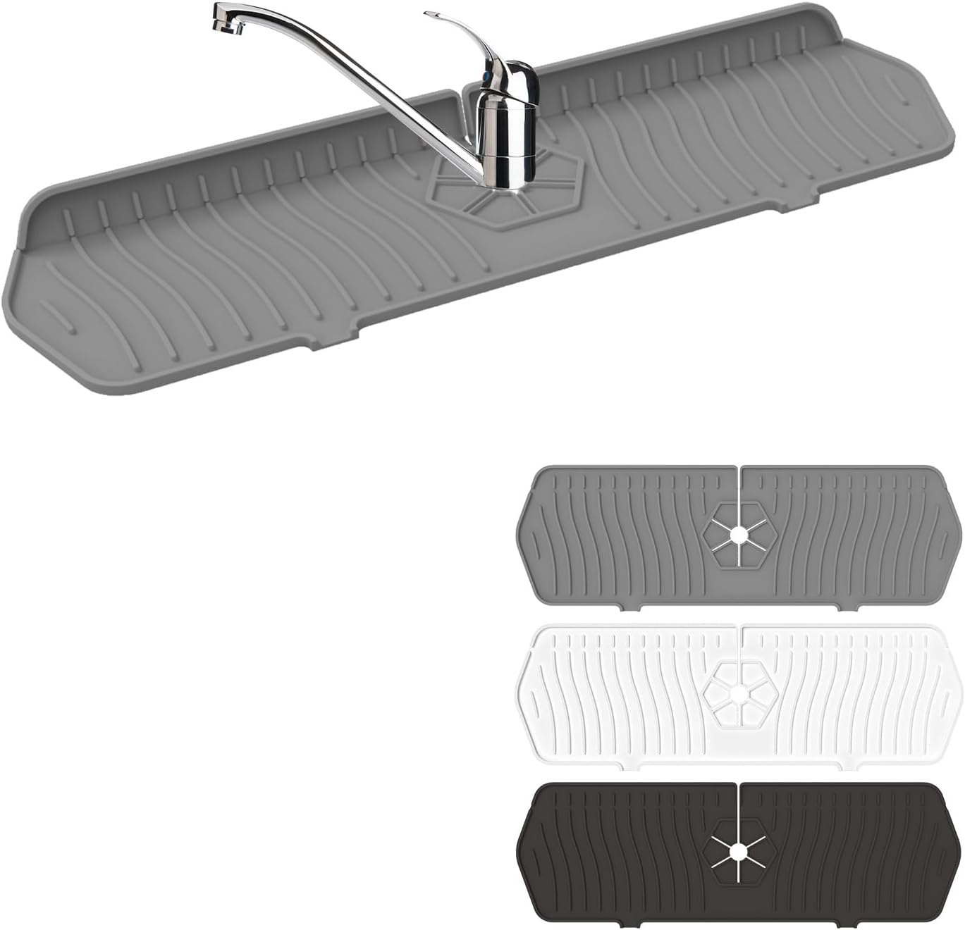 Sink Drain Mat Behind Faucet,Faucet Guard Draining Mat, 90° Foldable Tap Draining Mat for Kitchen Sink with 2 Water Ports, Faucet Drain Mats for Kitchen, Bathroom, etc Gray, 17.7"*5.78"