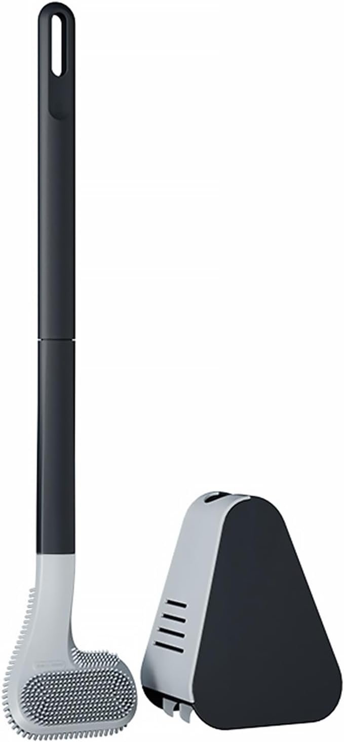 Toilet Brush and Holder Set Silicone, Flexible Toilet Brush for Deep Cleaning of Dead Corners, Snap-on Detachable Long Toilet Brush, Wall-Mounted Toilet Bowl Brush Set Black