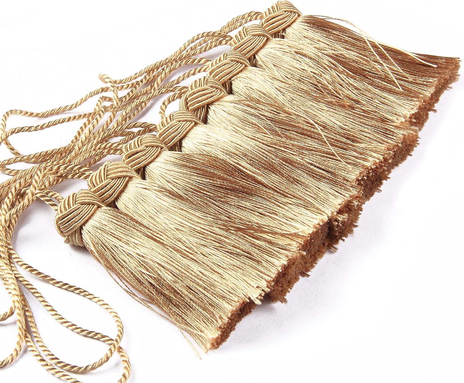 8 Pcs Set Elegant Polyester Key Tassel Colorful Craft Tassels Charms Key Tassel for Christmas Tree DIY Craft Garland Project Wedding Home Party Decorations Golden