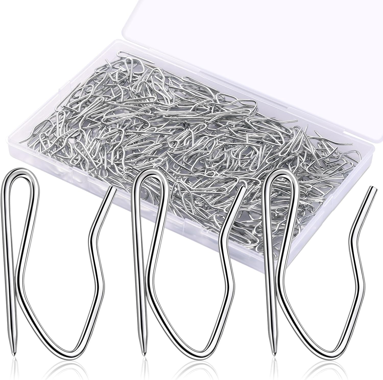 Metal Curtain Hooks, 200pcs Drapery Pins Stainless Steel Pin-on Hooks for Window Shower Door Curtain, Silver White