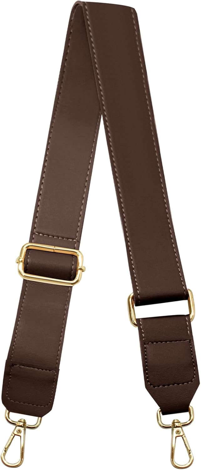 Dark Brown Leather Purse Strap Wide Adjustable Shoulder Purse Strap Handbags Replacement Crossbody Straps with Swivel Clasps, 33 55inch