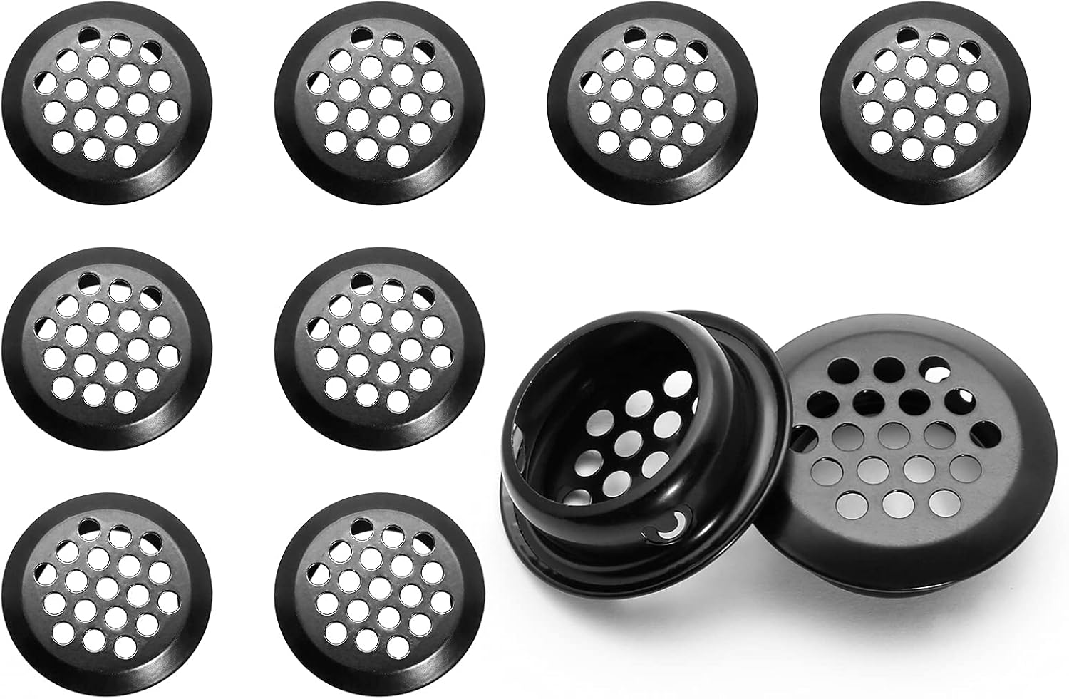 10pcs Black Circular Soffit Air Vents, 3/4" / 19mm Round Mesh Hole Stainless Steel Louver Vent for Wardrobe Shoe Cabinet
