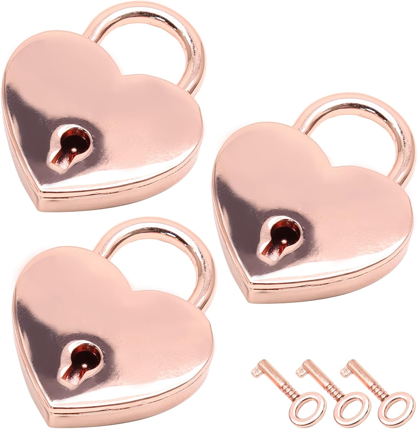 3pcs Mini Heart Shaped Padlock, Metal Lock with Key for Diary Book Jewelry Storage Box Handbag Rose Gold